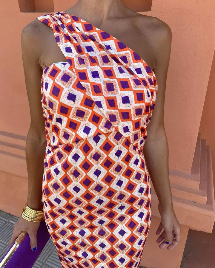 Hannah - Trendy Printed One-Shoulder Maxi Dress