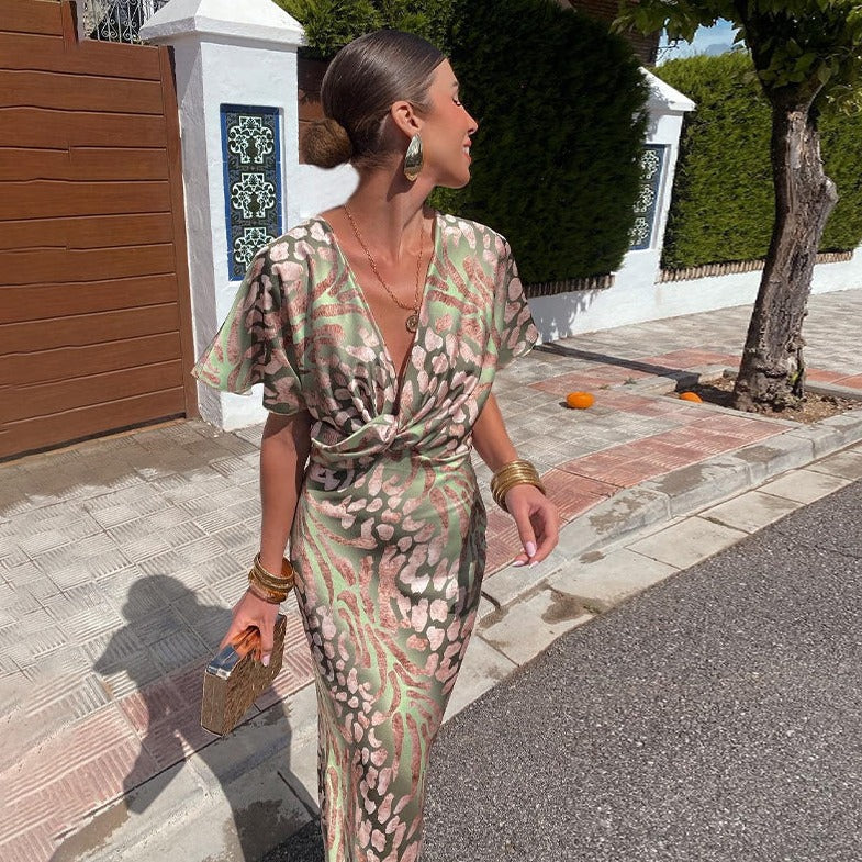 Eden - Trendy Twisted Printed V-Neck Dress