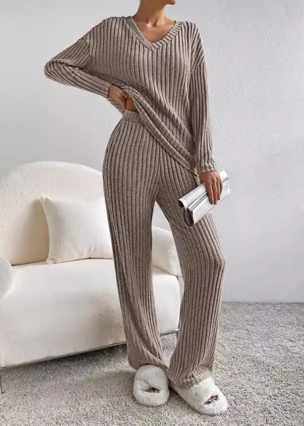 Francesca - Cozy Ribbed Loose Two-Piece Pants