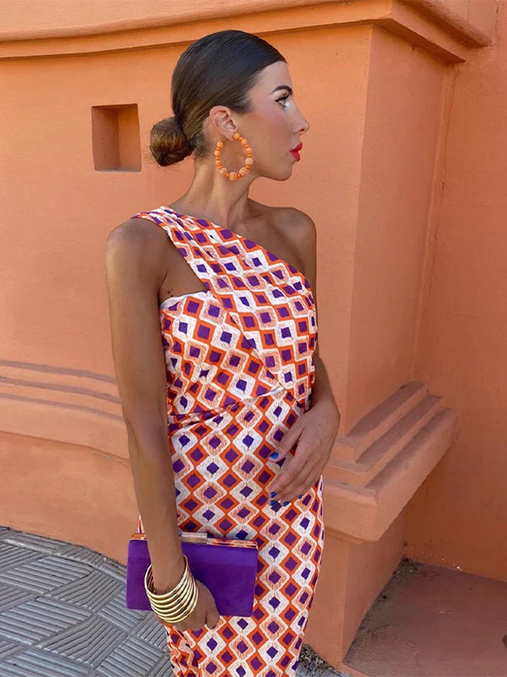 Hannah - Trendy Printed One-Shoulder Maxi Dress