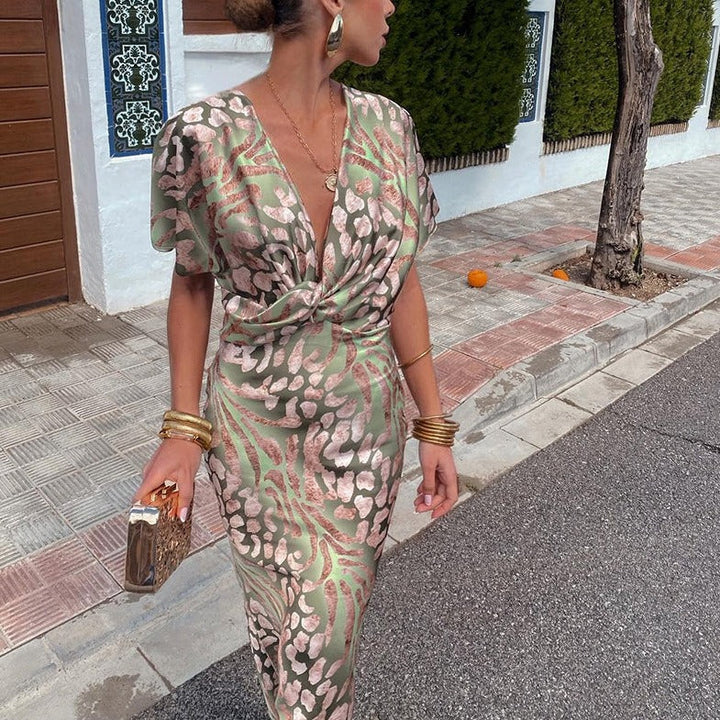 Eden - Trendy Twisted Printed V-Neck Dress