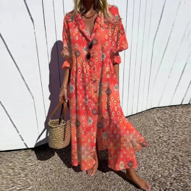 Rachel - Elegant Printed Loose Boho Maxi Dress