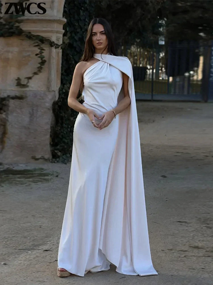 Lumen - Elegant Off-Shoulder Satin Party Dress