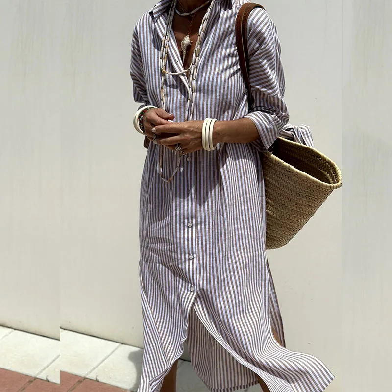 Hazel - Sophisticated Striped Comfort Midi Dress