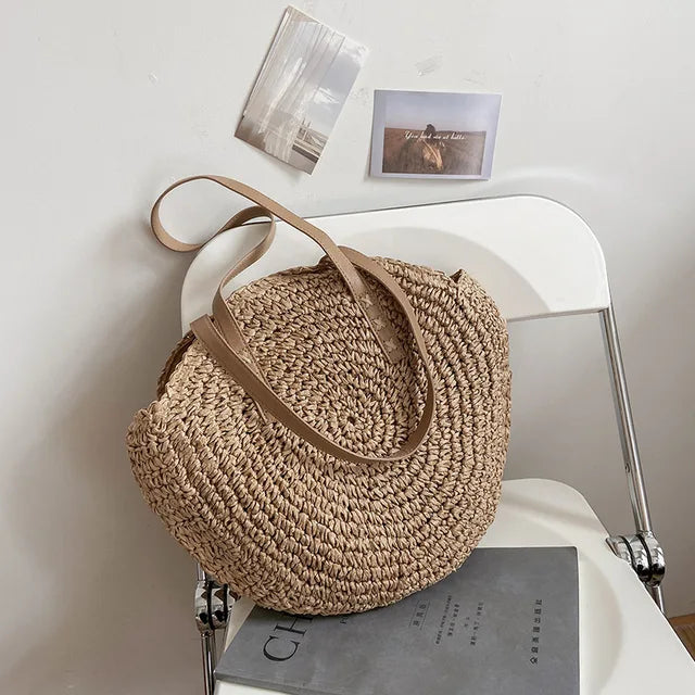 Juliette - Handwoven Round Straw Rattan Beach Bag