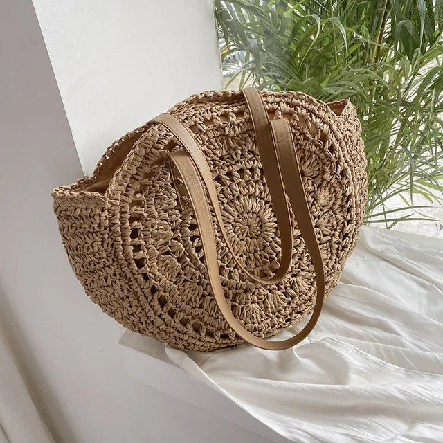 Juliette - Handwoven Round Straw Rattan Beach Bag