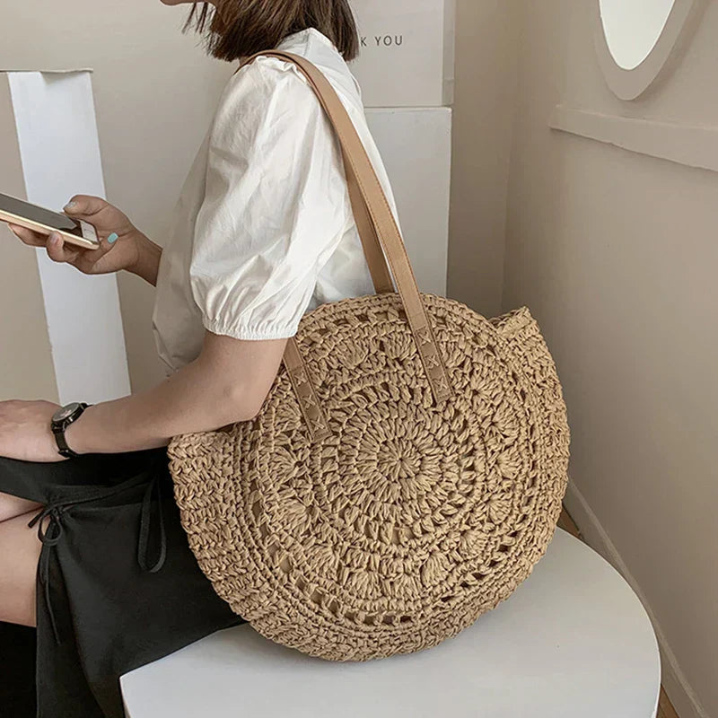 Juliette - Handwoven Round Straw Rattan Beach Bag