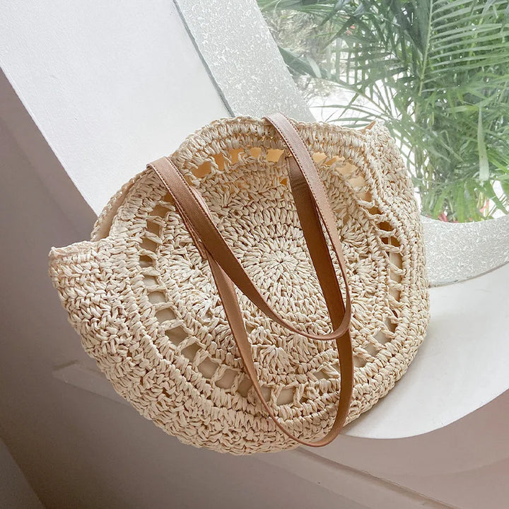 Juliette - Handwoven Round Straw Rattan Beach Bag