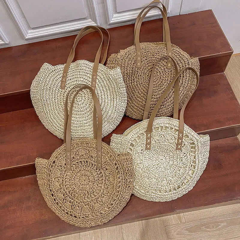 Juliette - Handwoven Round Straw Rattan Beach Bag