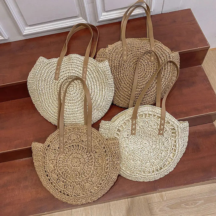 Juliette - Handwoven Round Straw Rattan Beach Bag