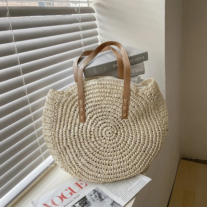 Juliette - Handwoven Round Straw Rattan Beach Bag