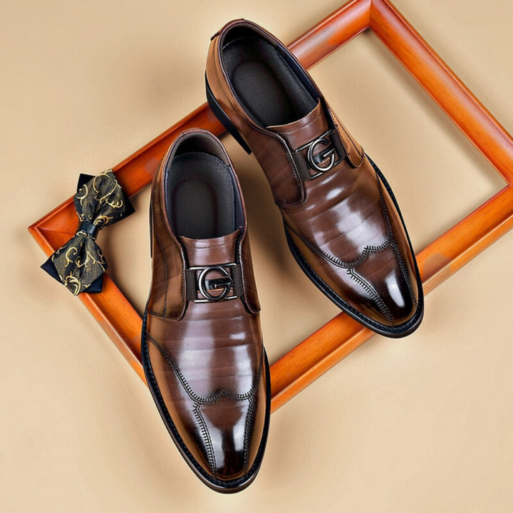 William - Embroidered Pointed Scalp Leather Shoes
