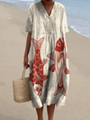 Mika - Flowy Red Fish Art Print Dress