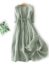 Arya - Womens Art Retro Round Neck Lace Up Waist Dress