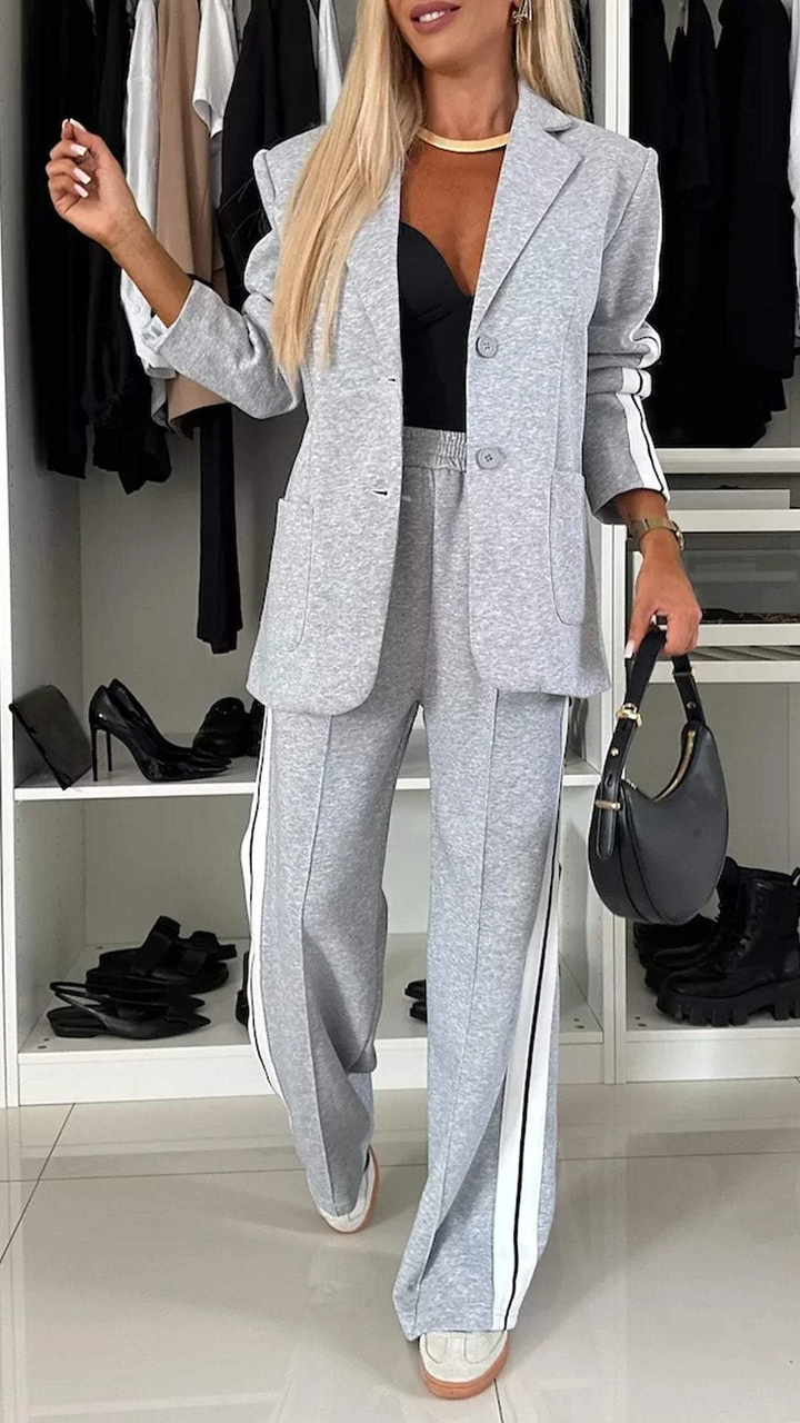 Vada - Women’s Full Size Contrast Lapel Collar Top & Pants Set