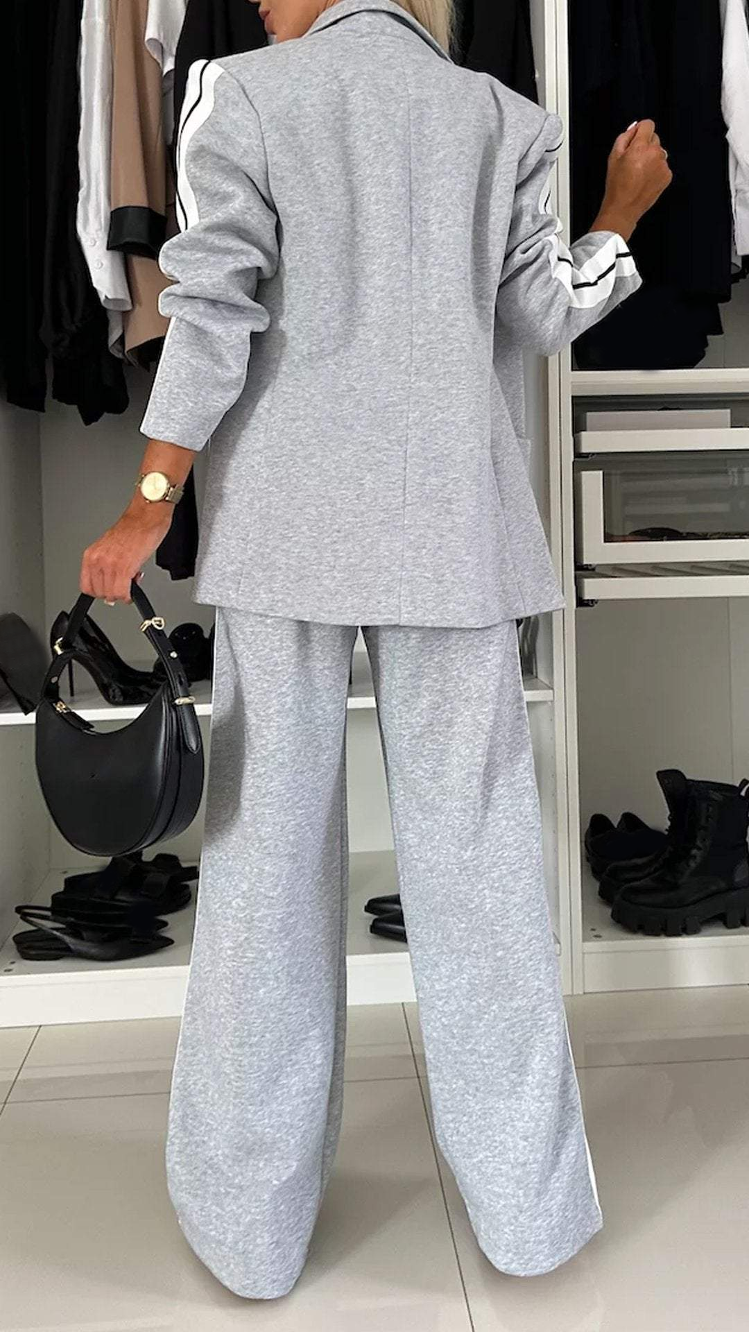 Vada - Women’s Full Size Contrast Lapel Collar Top & Pants Set