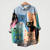 Lyric - Casual Loose Cat Print Hawaiian Blouse