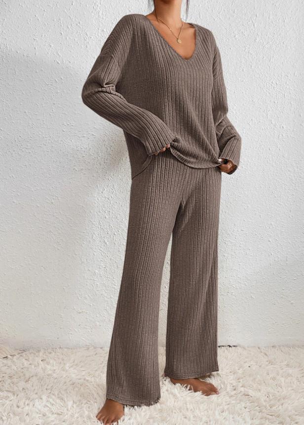 Francesca - Cozy Ribbed Loose Two-Piece Pants