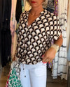 Lark - Women's Crew Neck Geometric Print Top