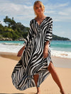 Harper - Zebra Striped V-neck Tropical Dress