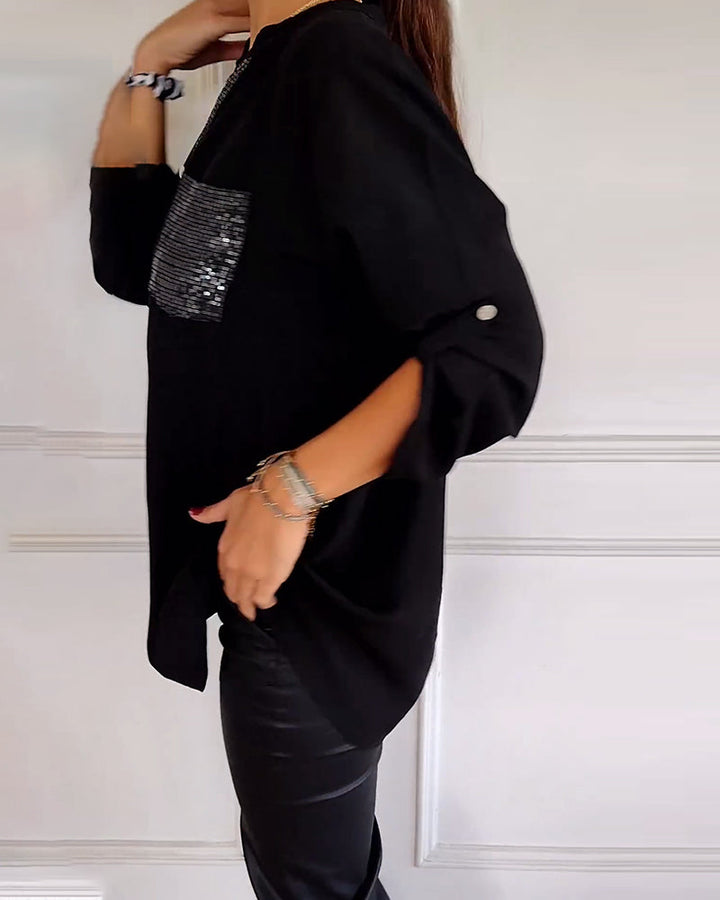 Veda - Paneled Relaxed Fit Sequin Top