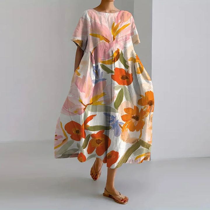 Wren - Elegant Fresh Flower Print Flowy Dress