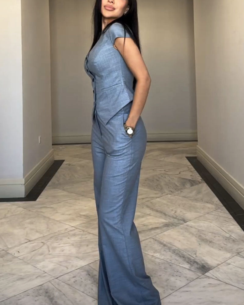 Ulani - Elegant Sleeveless Top and Wide-Leg Pants Set