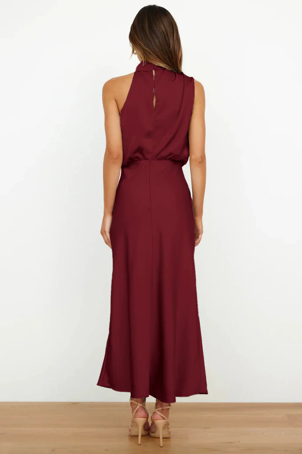 Azmara – Elegant Halter Neck Satin Maxi Dress