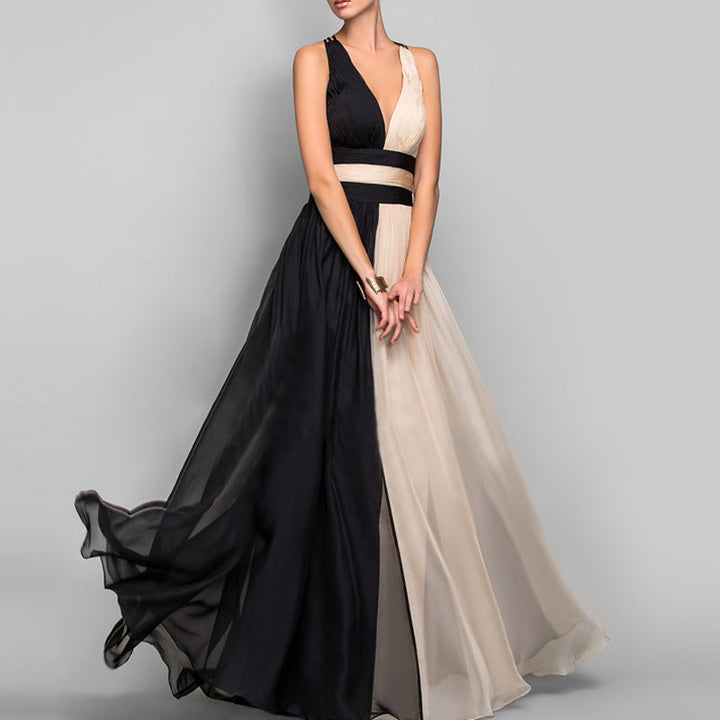 Chloe - Boat Neck Gradient Patchwork Women Party Dress
