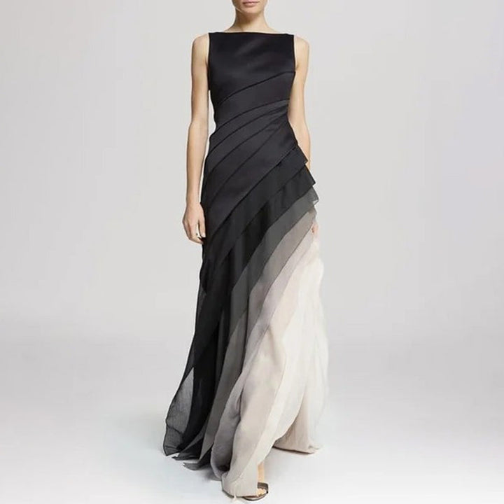 Chloe - Boat Neck Gradient Patchwork Women Party Dress