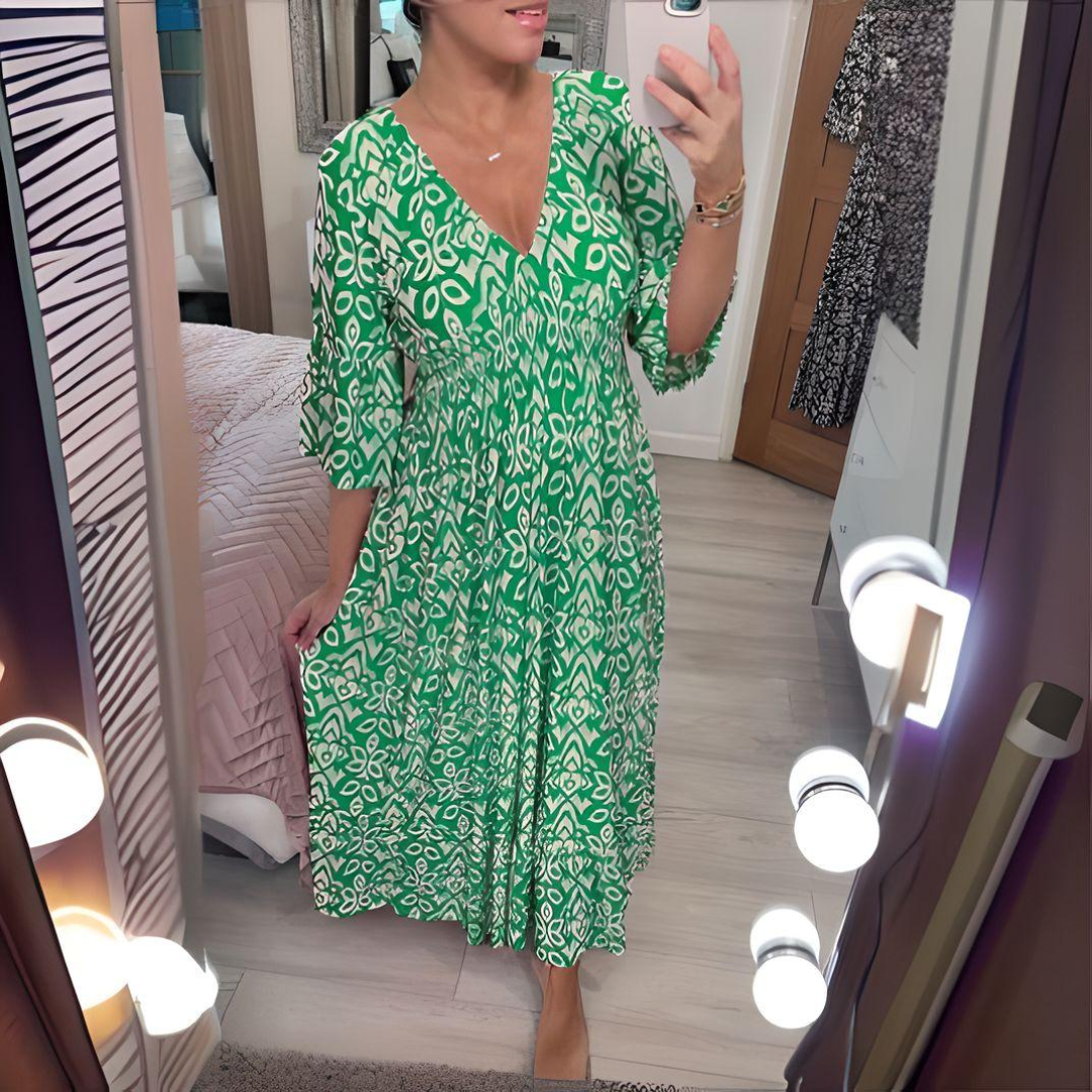 Linnea - V-neck Butterfly Floral Print Dress