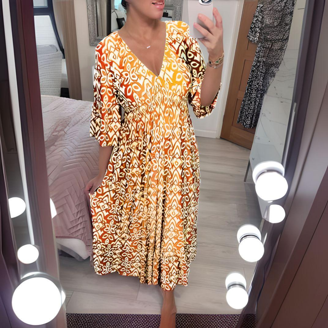 Linnea - V-neck Butterfly Floral Print Dress