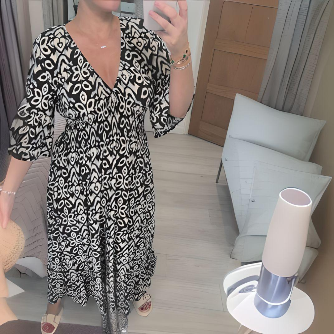 Linnea - V-neck Butterfly Floral Print Dress