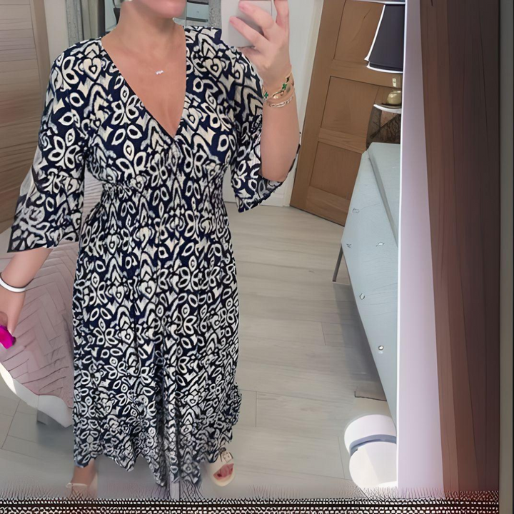 Linnea - V-neck Butterfly Floral Print Dress