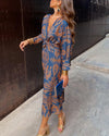 Willa - Vintage Printed V-Neck Long Dress