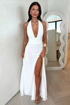 Delia - Lace-Up Plunge Neck Backless Party Dress