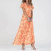 Saffron - Elegant Ruffle Short Sleeve Flowy Dress