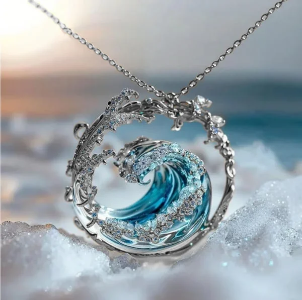 Layla - Sky Blue Ocean Wave Pendant Necklace