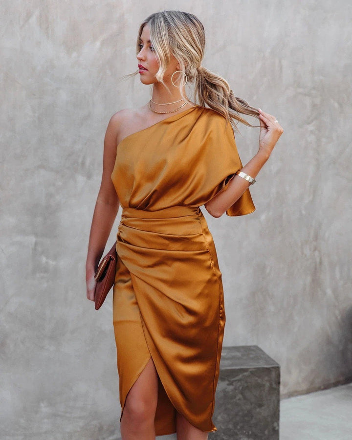 Hannah - One Shoulder Batwing Sleeve Cocktail Party Dress