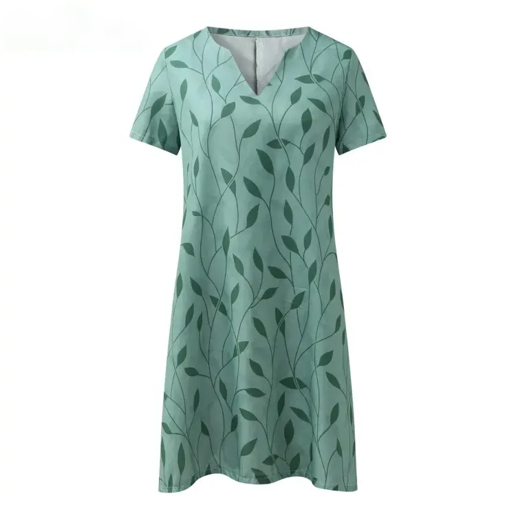 Aven - Women’s V-Neck Printed Pattern Loose Dress