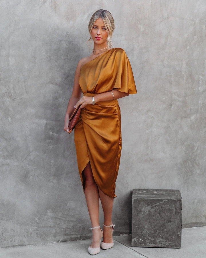Hannah - One Shoulder Batwing Sleeve Cocktail Party Dress