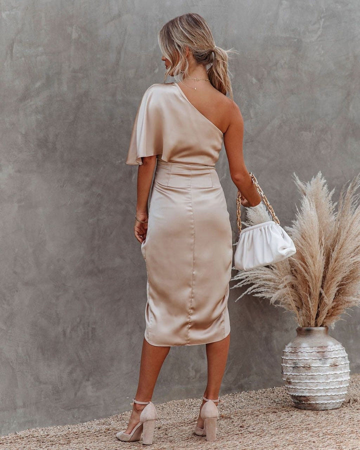 Hannah - One Shoulder Batwing Sleeve Cocktail Party Dress