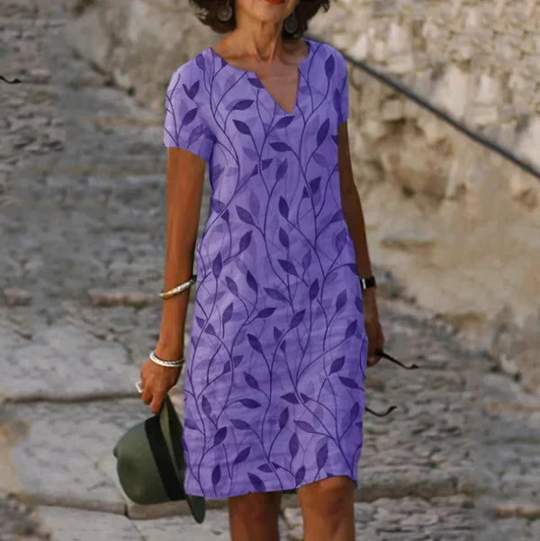 Aven - Women’s V-Neck Printed Pattern Loose Dress