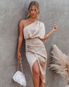 Hannah - One Shoulder Batwing Sleeve Cocktail Party Dress