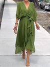 Ainsley - V Neck Long Batwing Sleeve Asymmetrical Party Dress