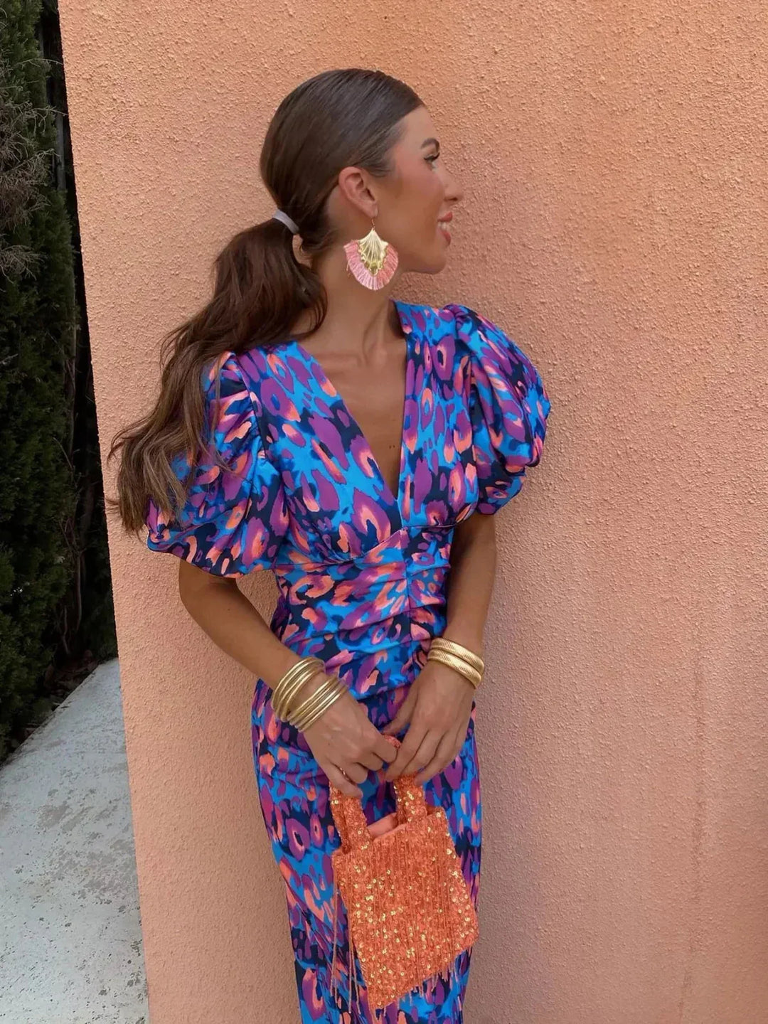 Chloe - Vibrant Bubble Short Sleeve Midi Dress