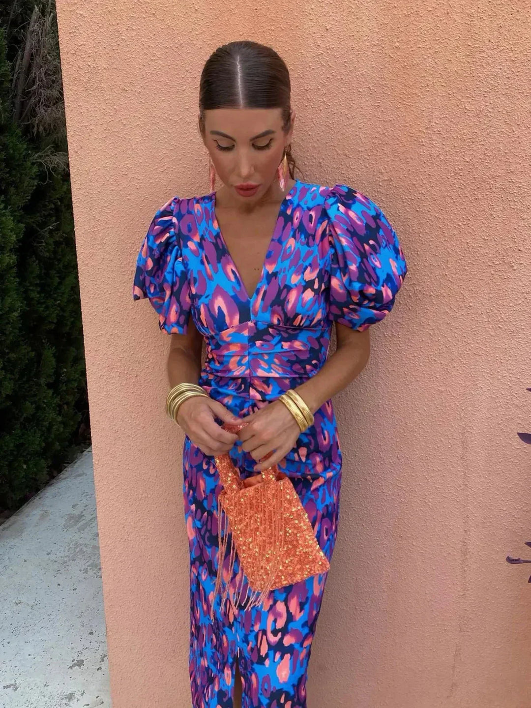 Chloe - Vibrant Bubble Short Sleeve Midi Dress