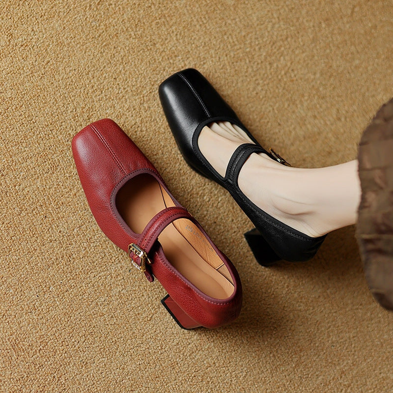 Saffron - Trendy French Style Chunky Heel Shoes