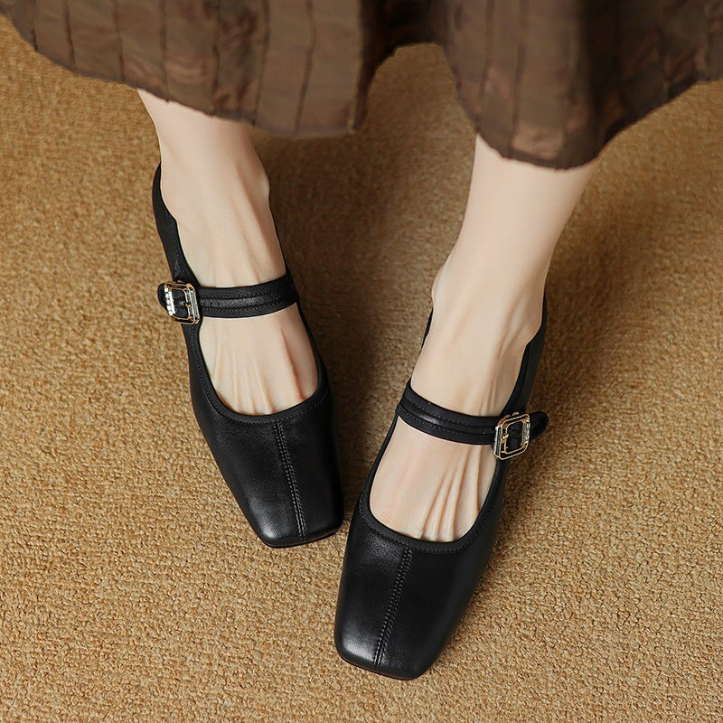 Saffron - Trendy French Style Chunky Heel Shoes