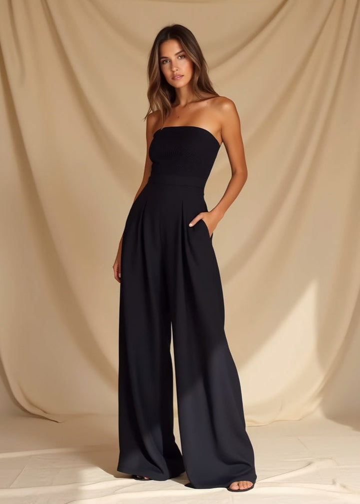 Kayla - Women's Solid Off-Shoulder Backless Jumpsuit